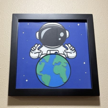 Astronaut & Earth, framed 8"x8"