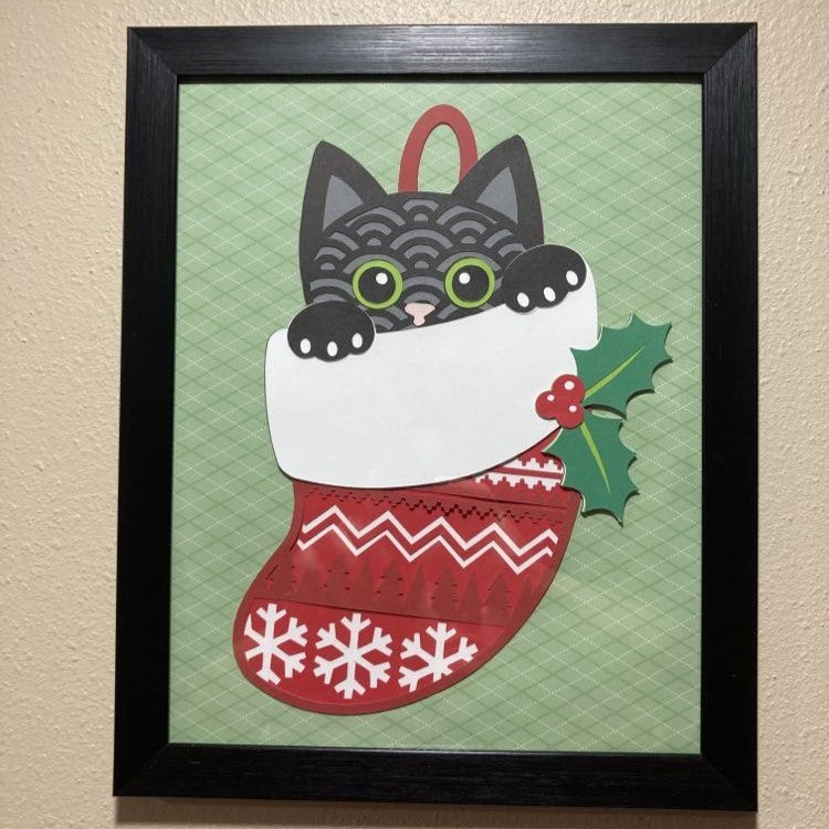 Black Cat in Christmas Stocking, Layered Art