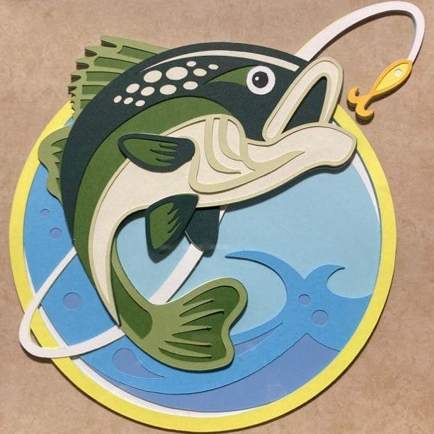 Bass Fishing- Layered Art Shadow Box, close up