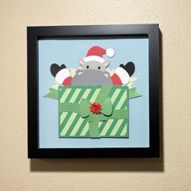 Santa Hippo in Christmas Present, 8x8 layered art