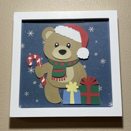 Christmas teddy bear, framed 8"x8"