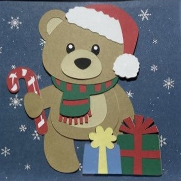 Christmas teddy bear, framed 8"x8", close up