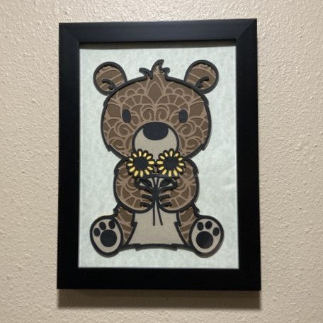 Brown bear with flowers- layered art