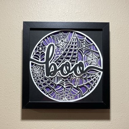 Boo - Layered Art Shadow Box , Multiple options available, purple