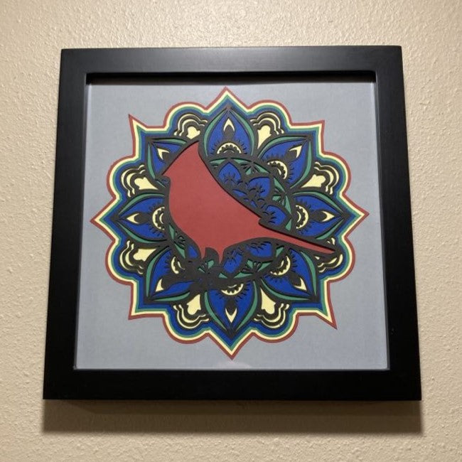 Cardinal Mandala, 8x8 layered art