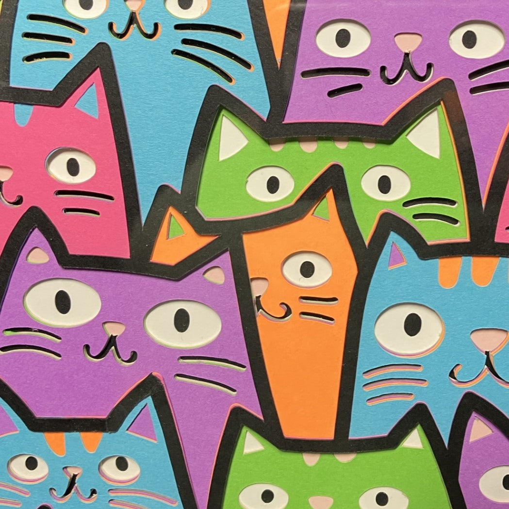 Colorful Cats, layered art, close up
