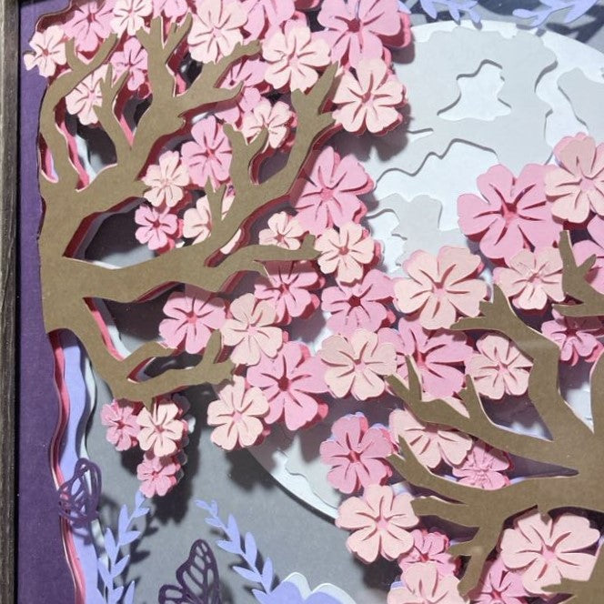 Cherry Blossoms, Layered Art Shadow Box, close up