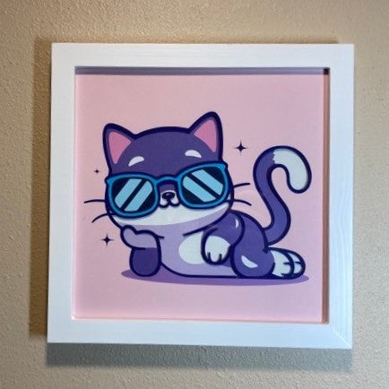 Cool Kitty Cat Layered Art, framed 8"x8"