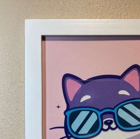 Cool Kitty Cat Layered Art, framed 8"x8", corner of frame