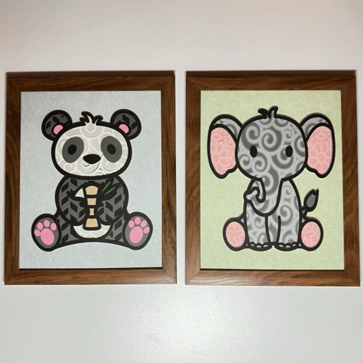 Jungle Animal Collection, Layered Art, panda and elephant