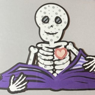 Skeleton Reading, Layered Art, Multiple Options, purple book
