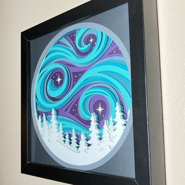 Northern Lights - Layered Art Shadow Box, angle view
