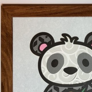 Panda with bamboo, Layered Art, close up of corner