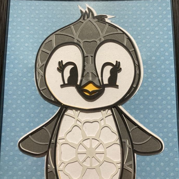 Penguin- 5x7 layered art, close up