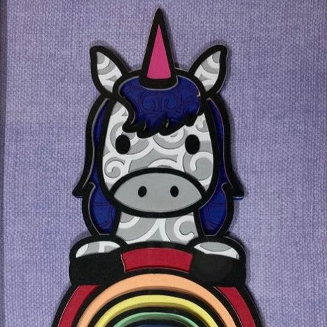 Unicorn with Rainbow, 8x10 Layered Art, close up
