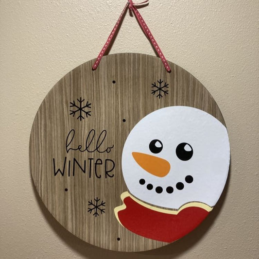 Hello Winter Snowman, Large Hanging Plate