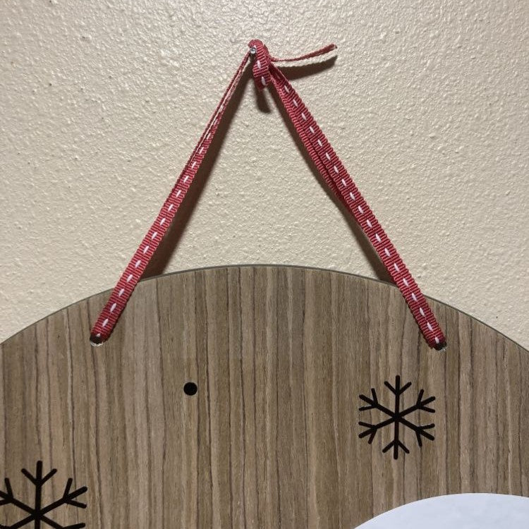 Hello Winter Snowman, Large Hanging Plate, ribbon