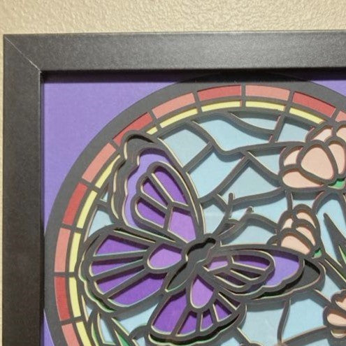 Butterfly with stained glass look, Layered Art Shadow Box, close up