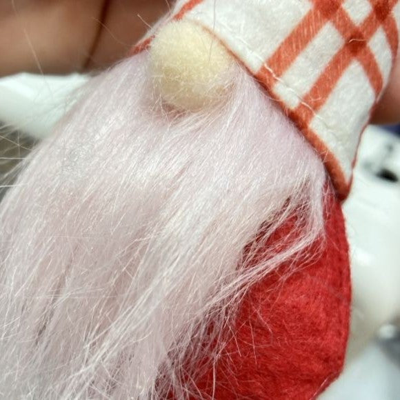 Hanging Plush Valentine Gnomes- close up of light pink beard