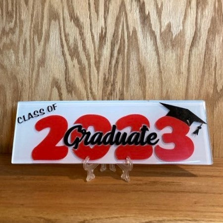 Graduate, Class of 2023 Glass Tile, customized colors, red