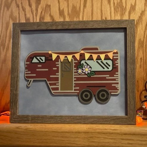 5th Wheel Camper- Layered Picture, shown with brown frame