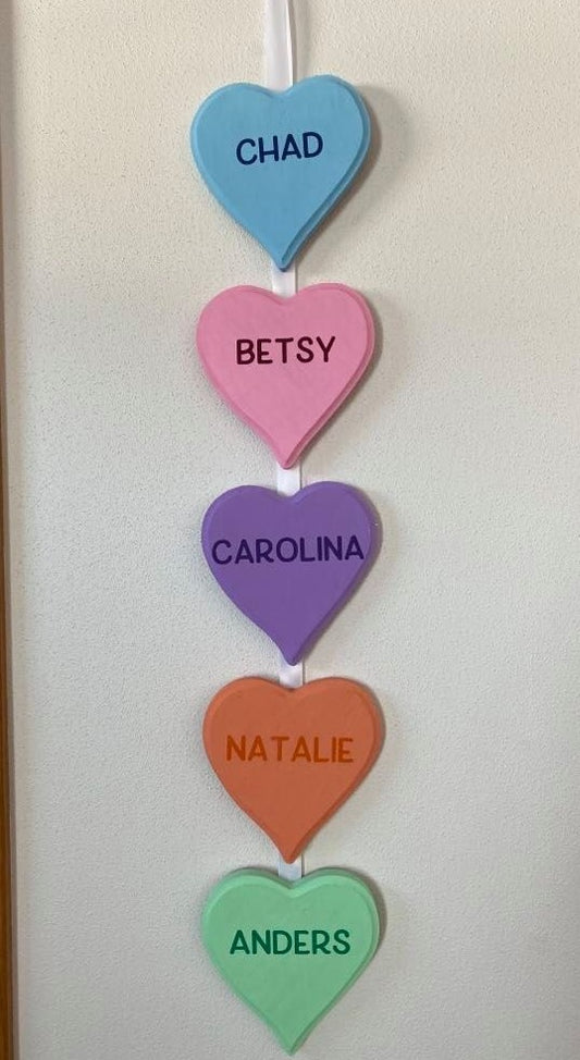 Personalized Candy Heart String, 5 hearts, Wood