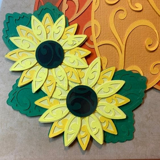 Pumpkin & Sunflowers, Layered Art, close up