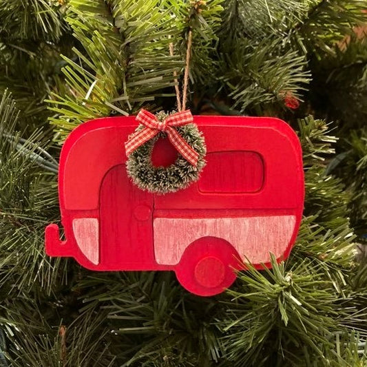 Wooden Christmas Camper, Ornament or wall hanging