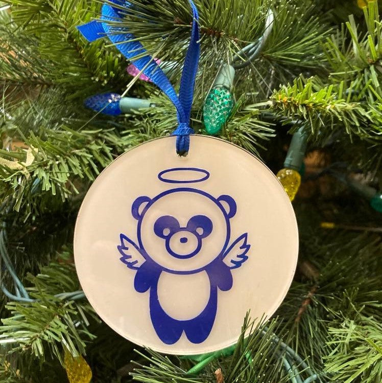3.5" Acrylic Round Christmas Ornaments, Angel Panda (blue & white)