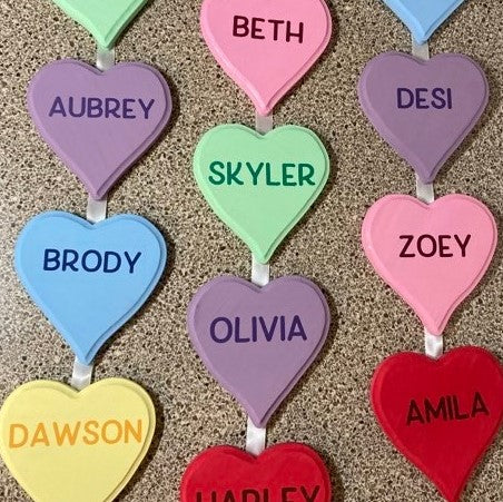 Personalized Candy Heart String, 3 hearts, Wood