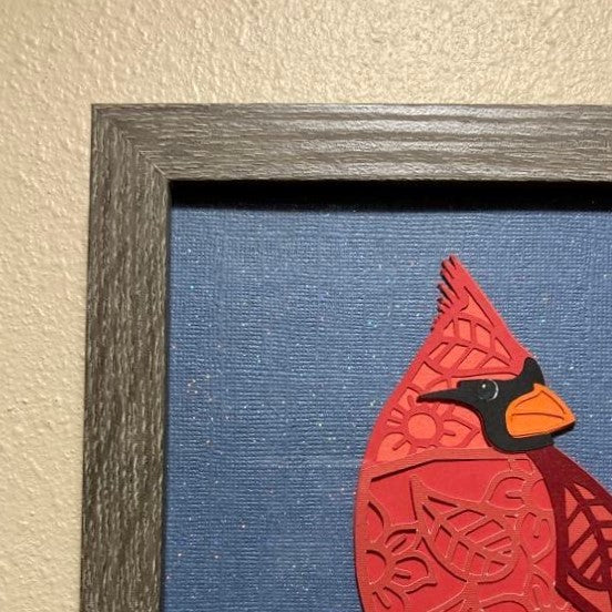 Winter Cardinal Shadow Box, close up of frame