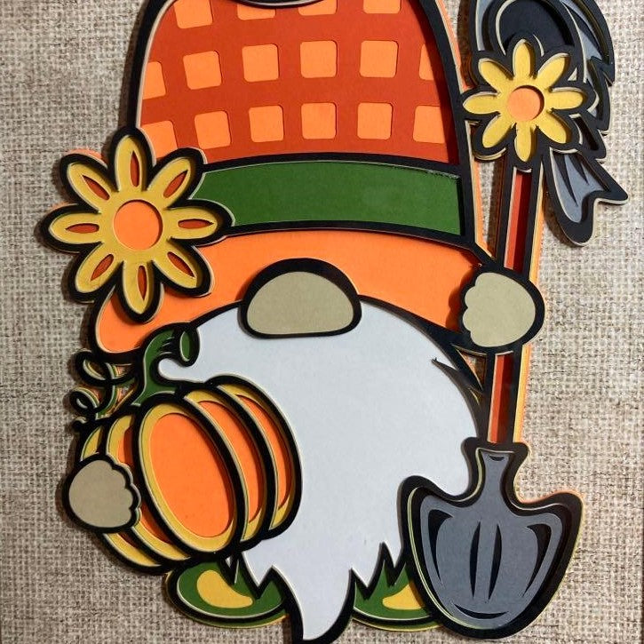 Fall Farmer Gnome, Layered Art  close up