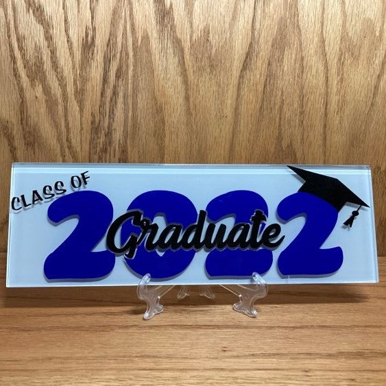 Graduate, Glass Tile, customized colors, blue