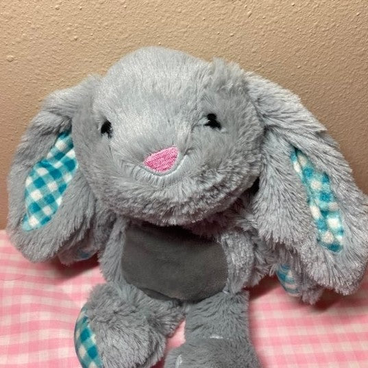 Personalized Bunnies 11", Gray with blue gingham