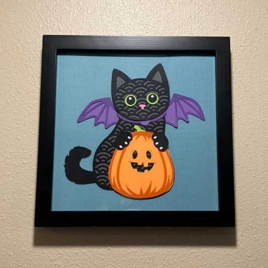 Black cat with pumpkin, layered art