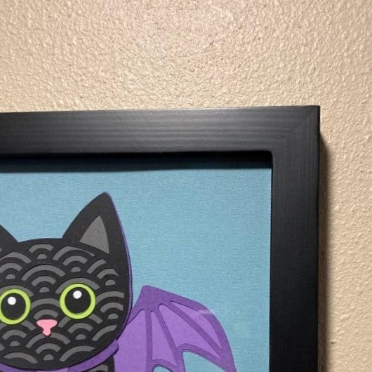 Black cat with pumpkin, layered art, frame corner