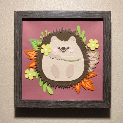 Hedgehog with leaves and flowers, Layered Art Shadow Box
