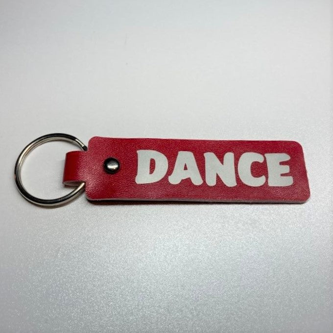 Faux Leather sports themed key fobs, dance red/silver