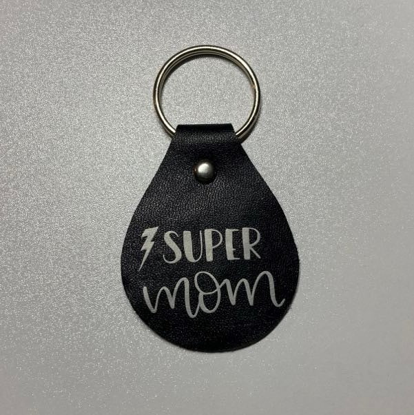 Parent Themed Key fobs, Faux Leather, Super Mom