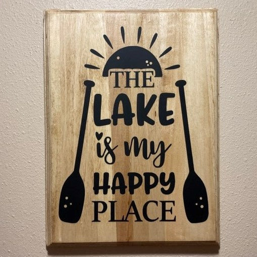 The Lake is My Happy Place, wood sign with routed edges