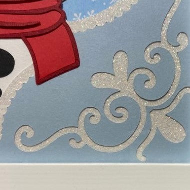 Layered snowman, framed 8"x8", close up