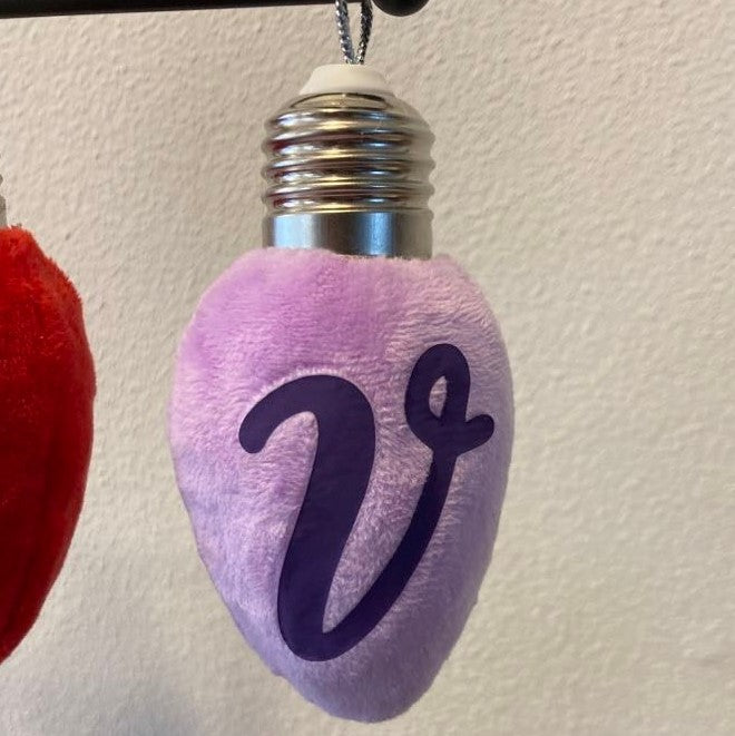 Personalized Plush Christmas Bulb Ornament, multiple options, purple