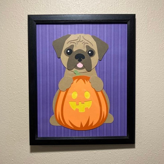 Pug with pumpkin, Layered Art