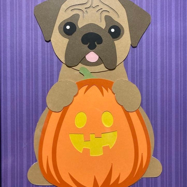 Pug with pumpkin, Layered Art, close up