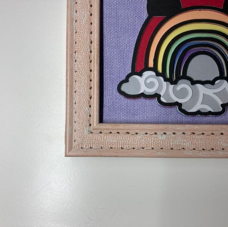 unicorn with rainbow layered art, frame