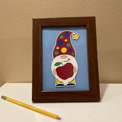 School Gnome with Apple - 5" x 7" Layered Art