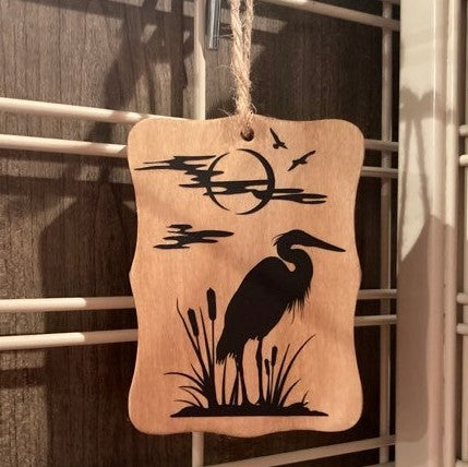 Small Hanging Heron Scene, wood