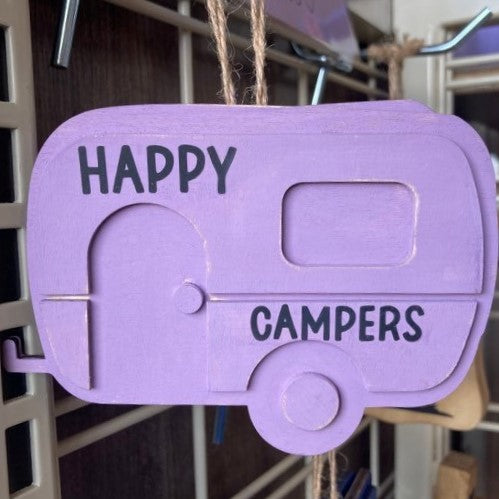 Wooden Camper, Two Sided- Happy Campers/Take a Hike, Multiple Colors Available