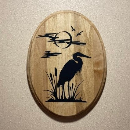 Heron Scene, wood sign with routed edges